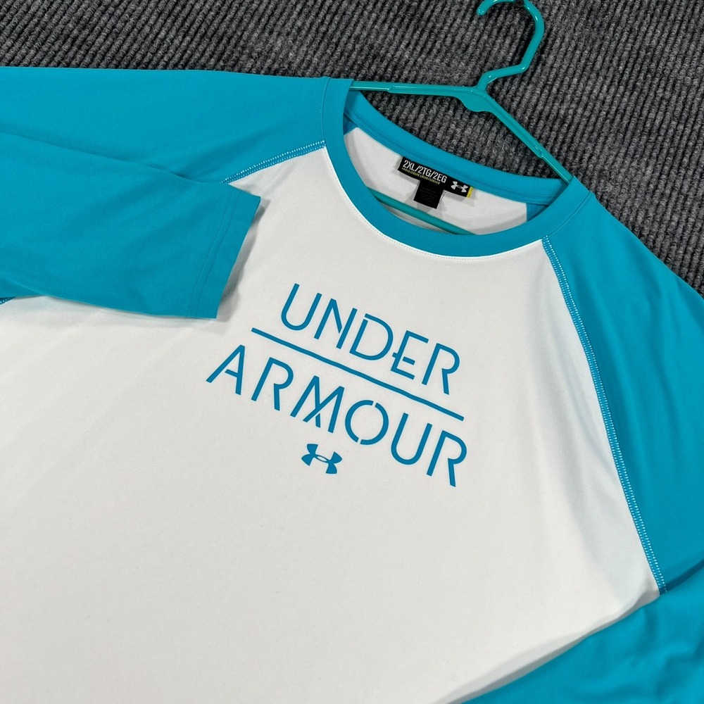 Under Armour Shirt Mens 2XL XXL Blue White Long Sleeve Casual Comfort Outdoor